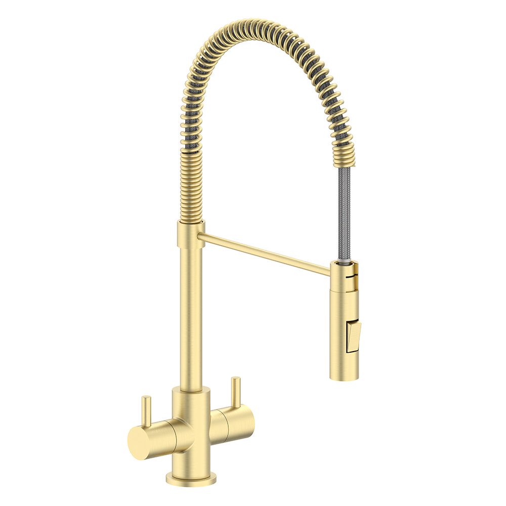 Bower Brushed Brass Twin Handle Flexispray Kitchen Tap