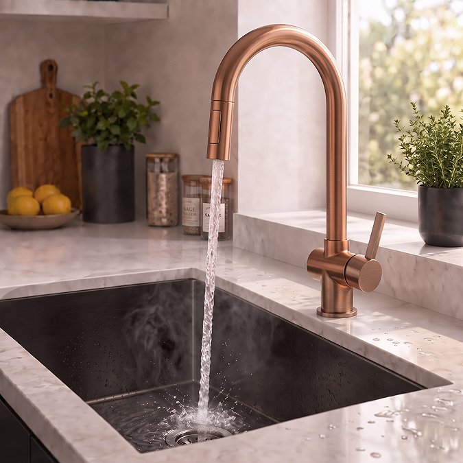 Bower Satin Copper Single Lever Kitchen Tap with Pull Out Spray