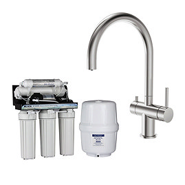 Bower Brushed Stainless Steel C-Spout 3-in-1 Water Purifier Tap (incl. System with Plastic Tank)