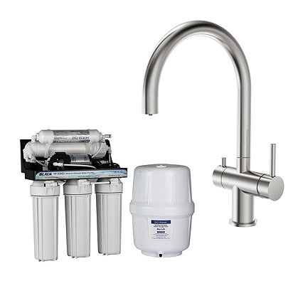 Bower Brushed Stainless Steel C-Spout 3-in-1 Water Purifier Tap (incl. System with Plastic Tank)