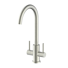Bower Toronto C-Spout Dual Lever Kitchen Sink Mixer - Brushed Stainless Steel