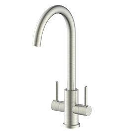 Bower Toronto C-Spout Dual Lever Kitchen Sink Mixer - Brushed Stainless Steel