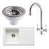 Bower Ceramic 1.0 Bowl Kitchen Sink & Traditional Pull-Out Kitchen Tap - Chrome