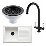 Bower Ceramic 1.0 Bowl Kitchen Sink & Traditional Pull-Out Kitchen Tap - Matt Black