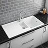 Bower Ceramic 1.5 Bowl Kitchen Sink & Traditional Pull-Out Kitchen Tap - Antique Brass