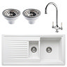 Bower Ceramic 1.5 Bowl Kitchen Sink & Traditional Pull-Out Kitchen Tap - Chrome