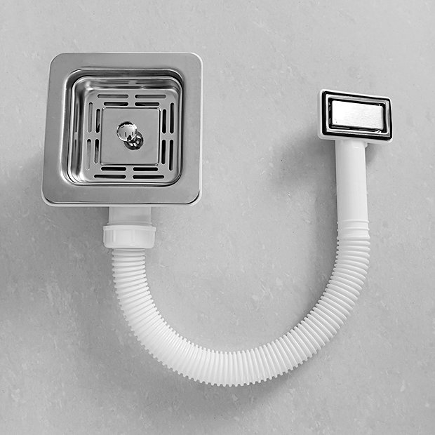 Bower Chrome Square Basket Strainer Kitchen Sink Waste with Overflow