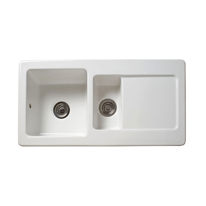 Bower Contemporary White Ceramic 1.5 Bowl Kitchen Sink