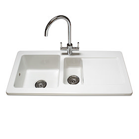 Bower Contemporary White Ceramic 1.5 Bowl Kitchen Sink