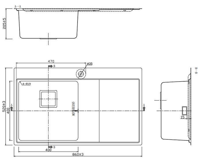 Bower Designer 860 x 520mm Stainless Steel 1.0 Bowl Kitchen Sink Right Hand