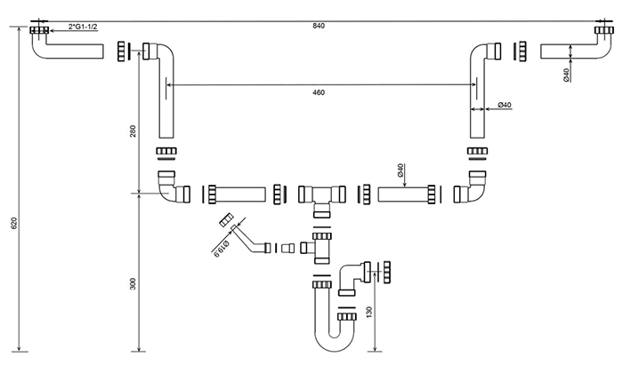 Bower Double Bowl Kitchen Sink Plumbing Kit