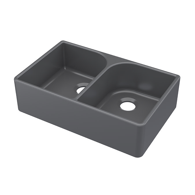 Bower Double Bowl Matt Black Ceramic Belfast Sink with Full Weir 795 x 500 x 220mm