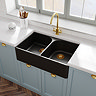 Bower Double Bowl Matt Black Ceramic Belfast Sink with Full Weir 795 x 500 x 220mm