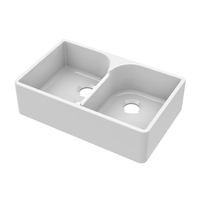 Bower Double Bowl White Ceramic Belfast Sink with Stepped Weir 795 x 500 x 220mm