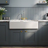 Bower Double Bowl White Ceramic Belfast Sink with Stepped Weir 895 x 550 x 220mm