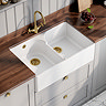 Bower Double Bowl White Ceramic Belfast Sink with Stepped Weir & Overflow 795 x 500 x 220mm