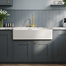 Bower Double Bowl White Ceramic Belfast Sink with Stepped Weir & Overflow 895 x 550 x 220mm