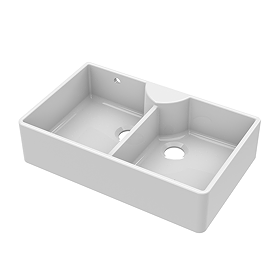 Bower Double Bowl White Ceramic Belfast Sink with Stepped Weir & Overflow 895 x 550 x 220mm
