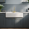 Bower Double Bowl White Ceramic Belfast Sink with Stepped Weir, Overflow & Tap Hole 895 x 550 x 220mm