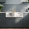 Bower Double Bowl White Ceramic Belfast Sink with Stepped Weir, Overflow & Tap Hole 895 x 550 x 220mm