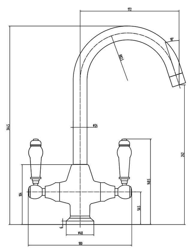 Bower Dual-Lever Traditional Kitchen Tap Matt Black