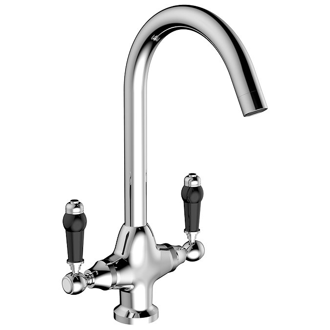 Bower Dual-Lever Traditional Kitchen Tap with Black Handles - Chrome