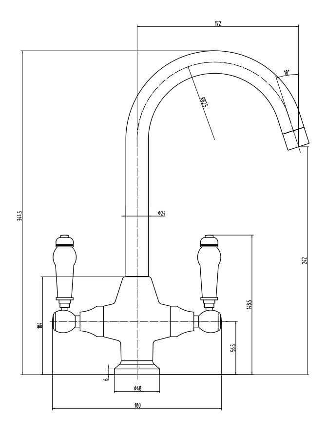 Bower Dual-Lever Traditional Kitchen Tap with Black Handles - Chrome