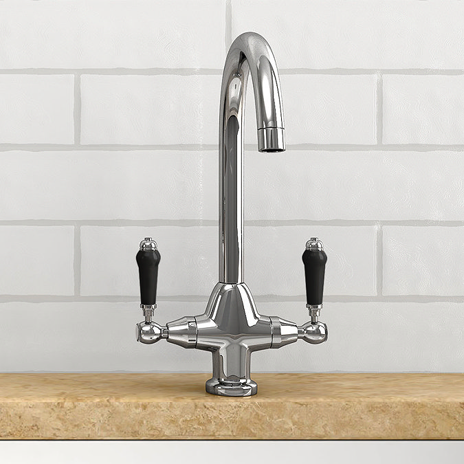 Bower Dual-Lever Traditional Kitchen Tap with Black Handles - Chrome