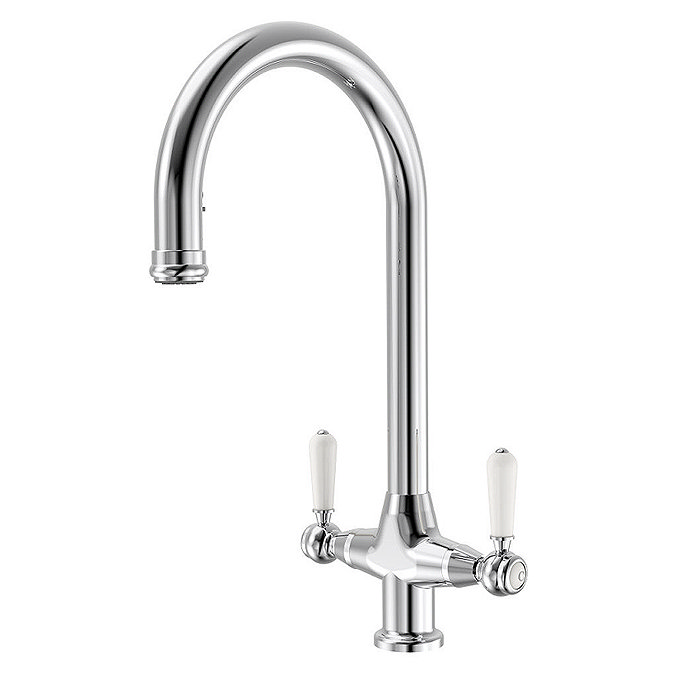 Bower Traditional Chrome Dual-Lever Kitchen Tap with Pull-Out Rinse
