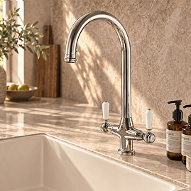 Bower Traditional Chrome Dual-Lever Kitchen Tap with Pull-Out Rinse