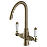 Bower Fireclay Kitchen Bundle - Double Bowl Belfast Sink 795mm, Wastes & Classic Dual Lever Tap - Antique Brass