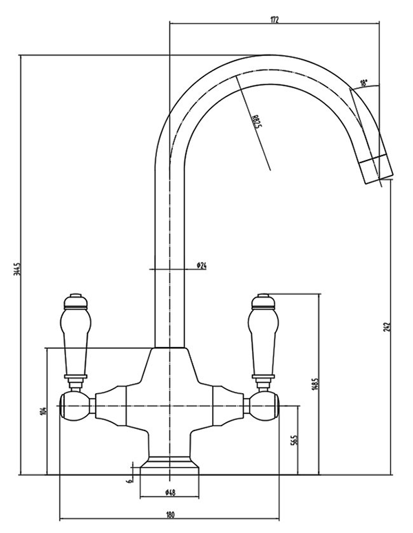 Bower Fireclay Kitchen Bundle - Double Bowl Belfast Sink 795mm, Wastes & Classic Dual Lever Tap - Antique Brass