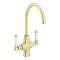 Bower Fireclay Kitchen Bundle - Double Bowl Belfast Sink 795mm, Wastes & Classic Dual Lever Tap - Brushed Brass