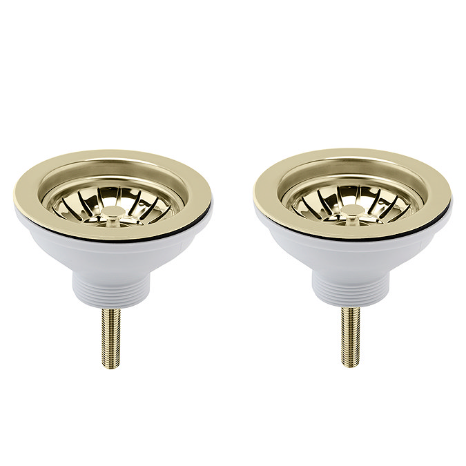 Bower Fireclay Kitchen Bundle - Double Bowl Belfast Sink 795mm, Wastes & Classic Dual Lever Tap - Brushed Brass