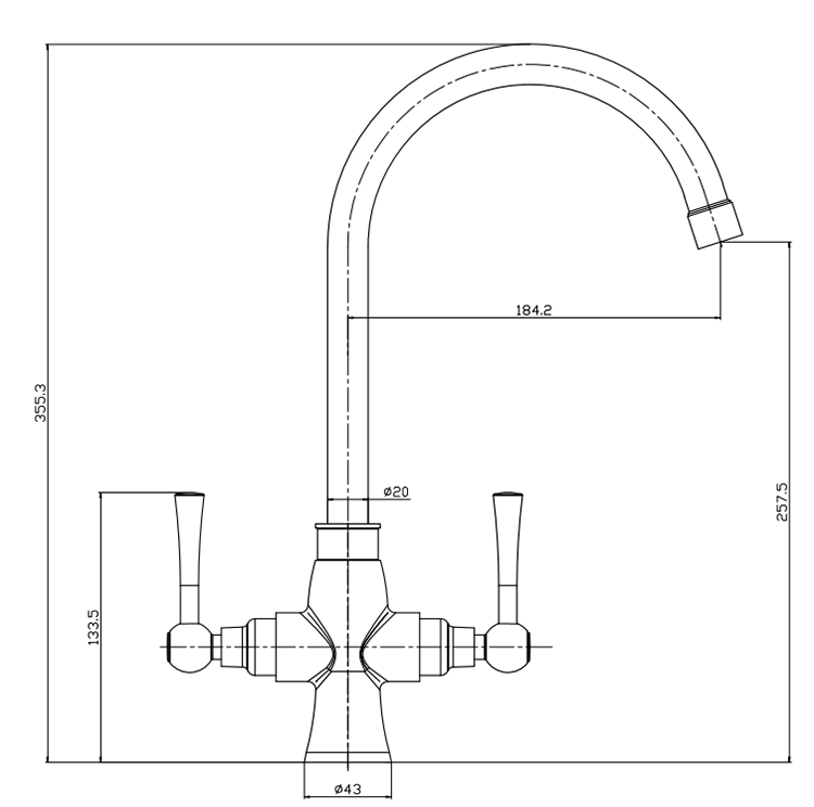 Bower Fireclay Kitchen Bundle - Double Bowl Belfast Sink 795mm, Wastes & Classic Dual Lever Tap - Brushed Brass