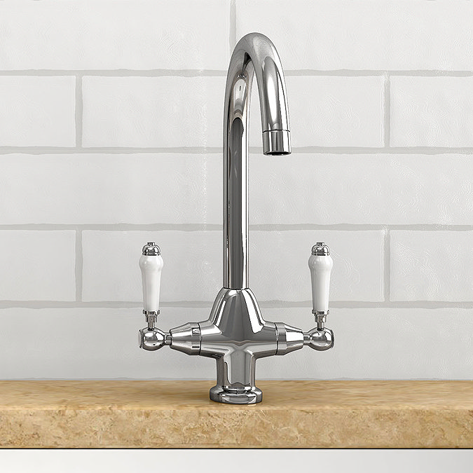 Bower Fireclay Kitchen Bundle - Double Bowl Belfast Sink 795mm, Wastes & Classic Dual Lever Tap - Chrome