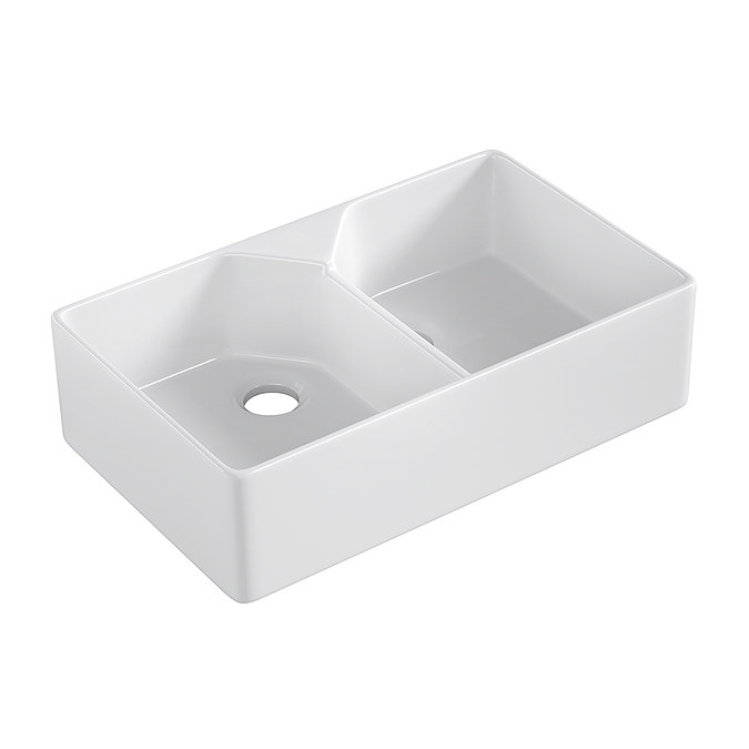 Bower Fireclay Kitchen Bundle - Double Bowl Belfast Sink 795mm, Wastes & Classic Dual Lever Tap - Chrome