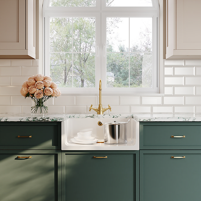 Bower Fluted White Ceramic Belfast Sink with Overflow 595 x 450 x 220mm