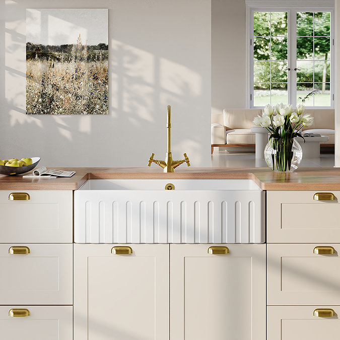 Bower Fluted White Ceramic Belfast Sink with Overflow 795 x 500 x 220mm