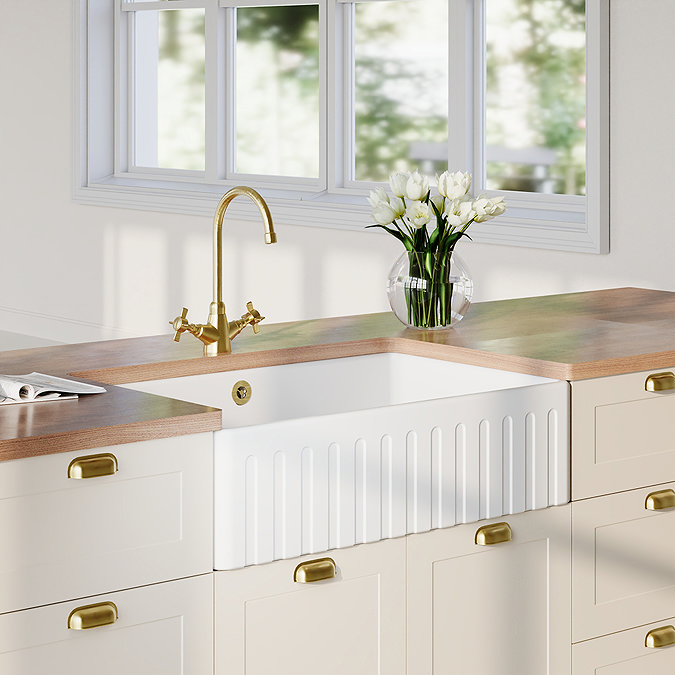 Bower Fluted White Ceramic Belfast Sink with Overflow 795 x 500 x 220mm