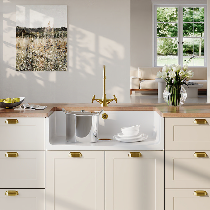 Bower Fluted White Ceramic Belfast Sink with Overflow 795 x 500 x 220mm