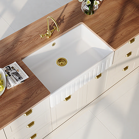 Bower Fluted White Ceramic Belfast Sink with Overflow 795 x 500 x 220mm