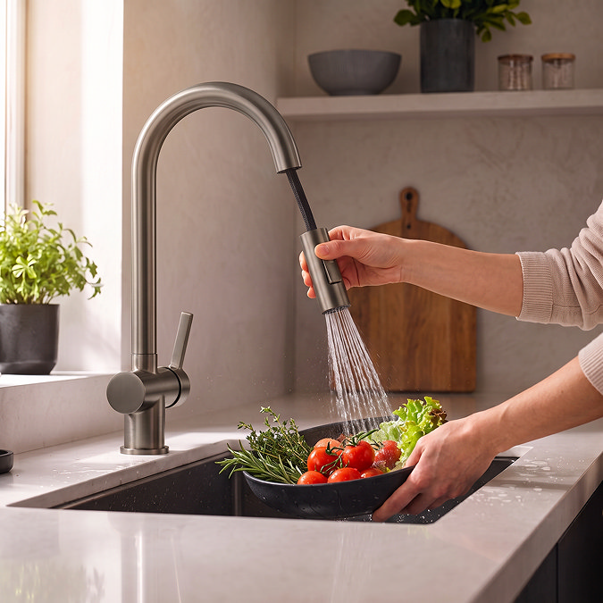 Bower Gunmetal Grey Single Lever Kitchen Tap with Pull Out Spray