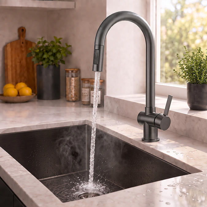 Bower Gunmetal Grey Single Lever Kitchen Tap with Pull Out Spray
