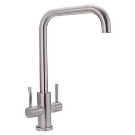 Bower Quebec L-Spout Dual Lever Kitchen Sink Mixer Brushed Stainless Steel