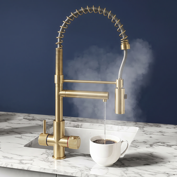 Bower Madrid Directional Spray Instant Boiling Water Lever Tap - Brushed Brass with Boiler & Filter