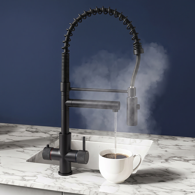Bower Madrid Directional Spray Instant Boiling Water Lever Tap - Matt Black with Boiler & Filter