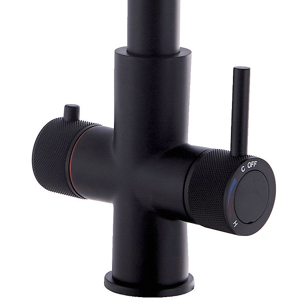 Bower Madrid Directional Spray Instant Boiling Water Lever Tap Matt Black with Boiler & Filter