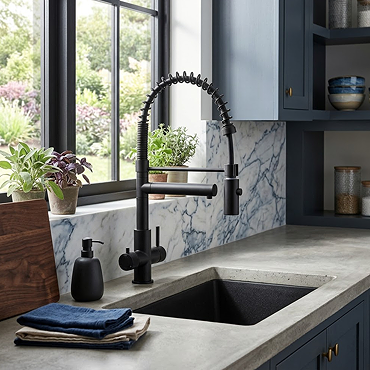 Bower Madrid Directional Spray Instant Boiling Water Lever Tap - Matt Black with Boiler & Filter