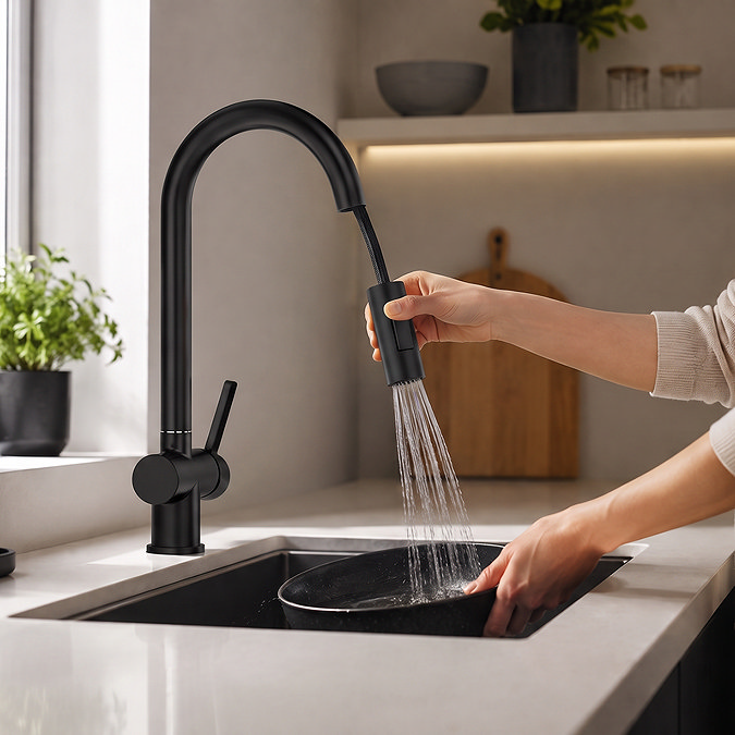 Bower Matt Black Single Lever Kitchen Tap with Pull Out Spray
